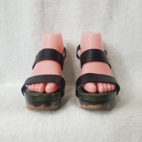 PRICE DROP-YSL Rare Olive & Black Leather Wood Heels - Picture 2 of 11